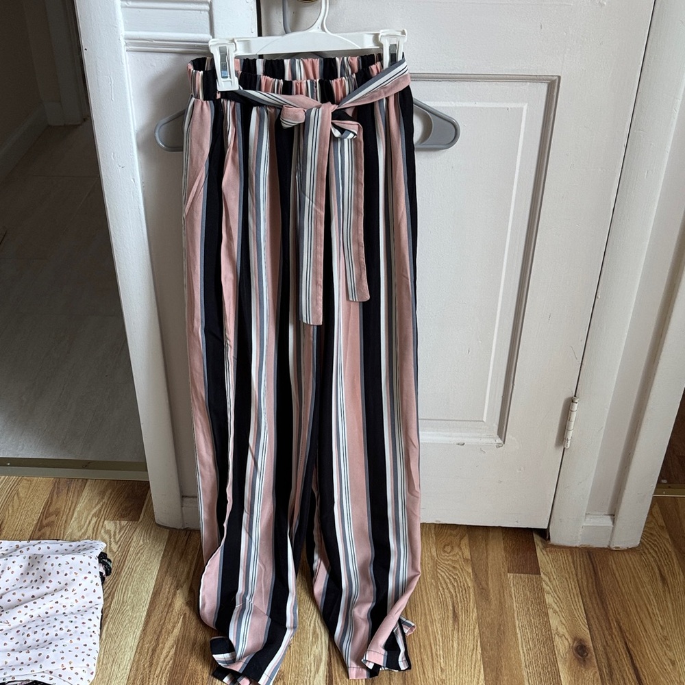 SHEIN Pink and Black Striped Wide Leg Pants